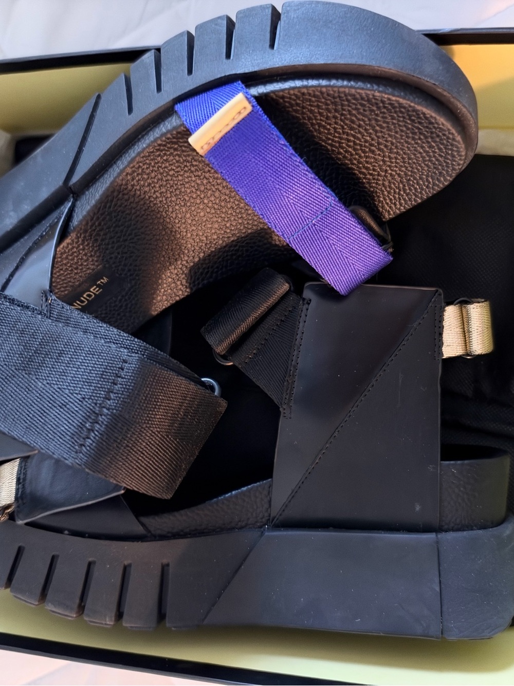 Black UNITED NUDE Urban Sling Bag with Purple Accent Strap